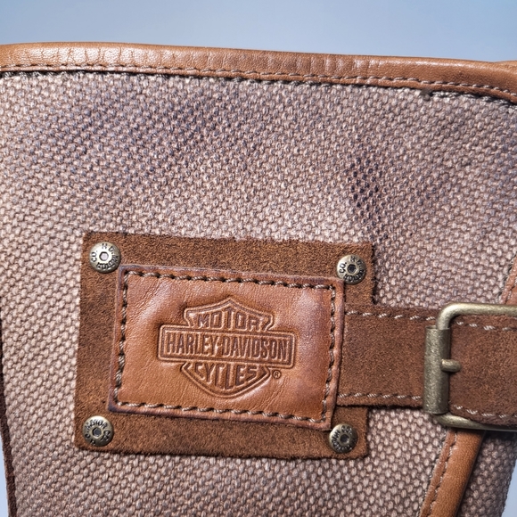 Harley Davidson Womens Size 6 Heatherton Biker Boots Black Leather/Canvas Zip - Picture 6 of 15